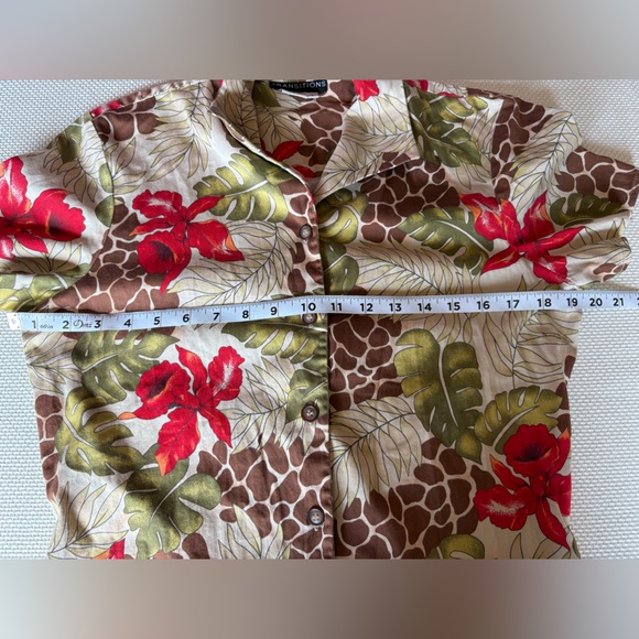 Transitions Women's Size 8 Tropical Matching Set Pants Button Down Top - Picture 5 of 13